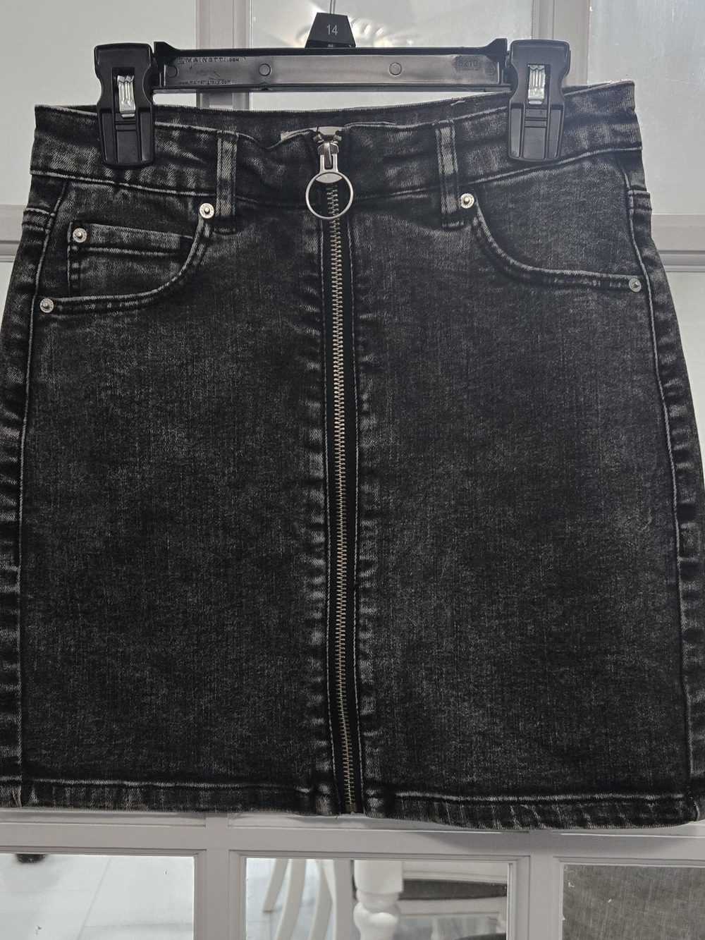 Garage Black Washed Denim Mini Skirt with Front O-Ring Zip